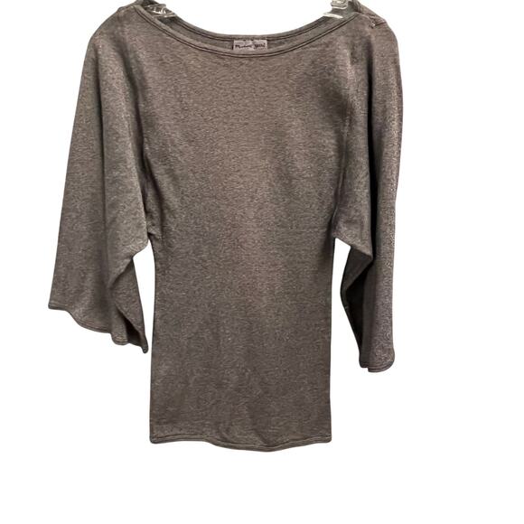 Michael Stars One Sz Gray Drape Sleeve Top Blouse Stretch Boat Neck Knit Dolman - Picture 1 of 3